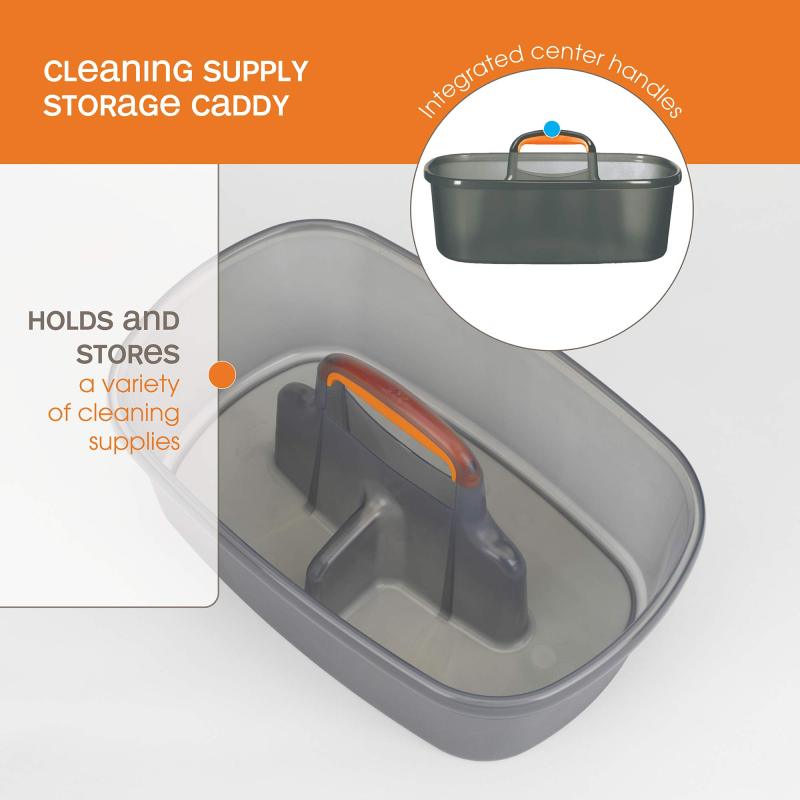 Casabella Plastic Multipurpose Cleaning Storage Caddy with Handle, 1.85 Gallon, Gray and Orange