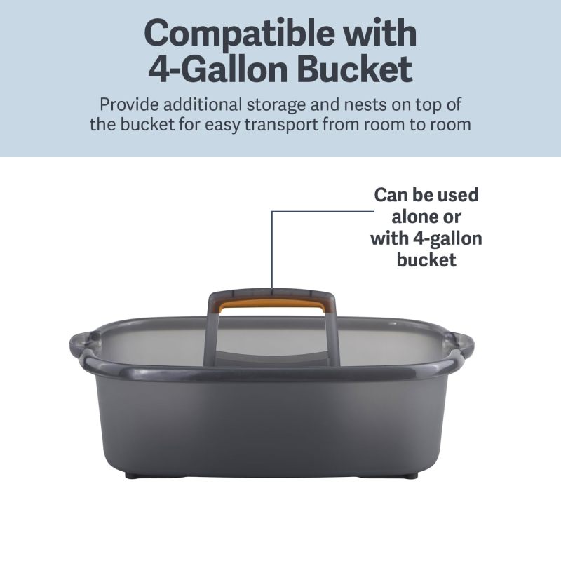 Casabella Plastic Multipurpose Cleaning Storage Caddy with Handle, 1.85 Gallon, Gray and Orange