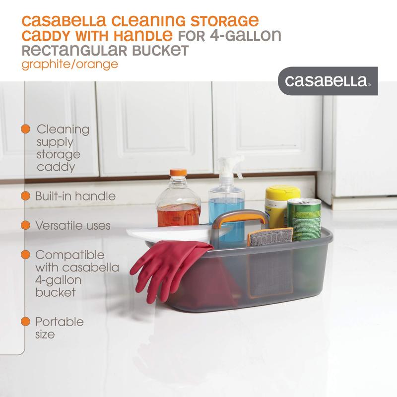 Casabella Plastic Multipurpose Cleaning Storage Caddy with Handle, 1.85 Gallon, Gray and Orange