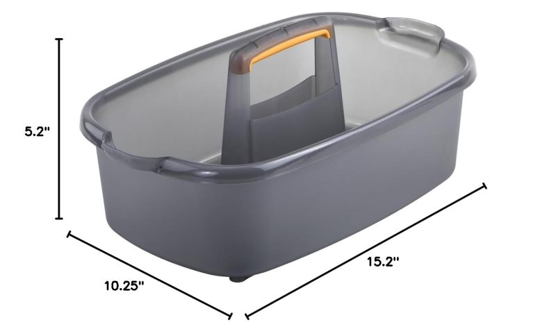 Casabella Plastic Multipurpose Cleaning Storage Caddy with Handle, 1.85 Gallon, Gray and Orange