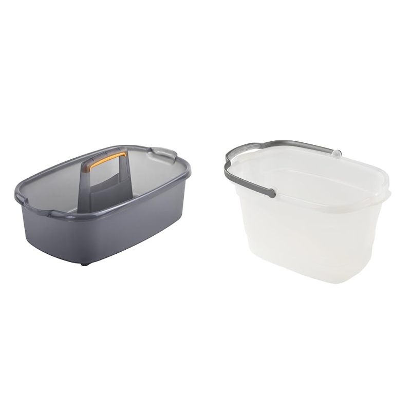 Casabella Plastic Multipurpose Cleaning Storage Caddy with Handle, 1.85 Gallon, Gray and Orange