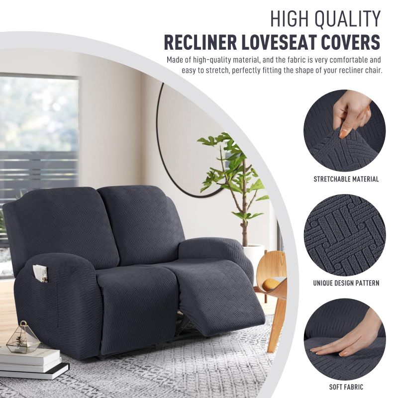 Recliner Covers, Stretch Reclining Chair Covers, Recliner Sofa Slipcovers Stripe Jacquard Recliner Couch Covers Furniture Protector Covers for Pet Kid