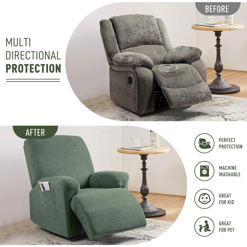 Recliner Covers, Stretch Reclining Chair Covers, Recliner Sofa Slipcovers Stripe Jacquard Recliner Couch Covers Furniture Protector Covers for Pet Kid