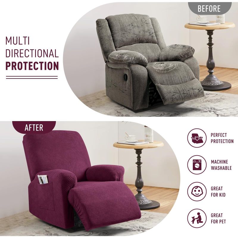 Recliner Covers, Stretch Reclining Chair Covers, Recliner Sofa Slipcovers Stripe Jacquard Recliner Couch Covers Furniture Protector Covers for Pet Kid