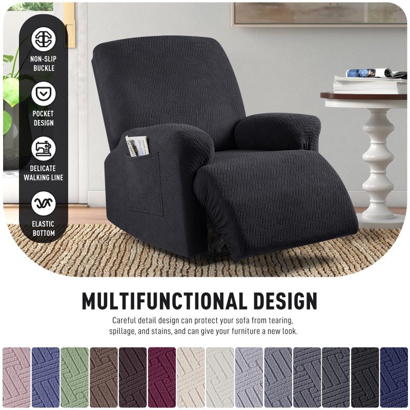 Recliner Covers, Stretch Reclining Chair Covers, Recliner Sofa Slipcovers Stripe Jacquard Recliner Couch Covers Furniture Protector Covers for Pet Kid