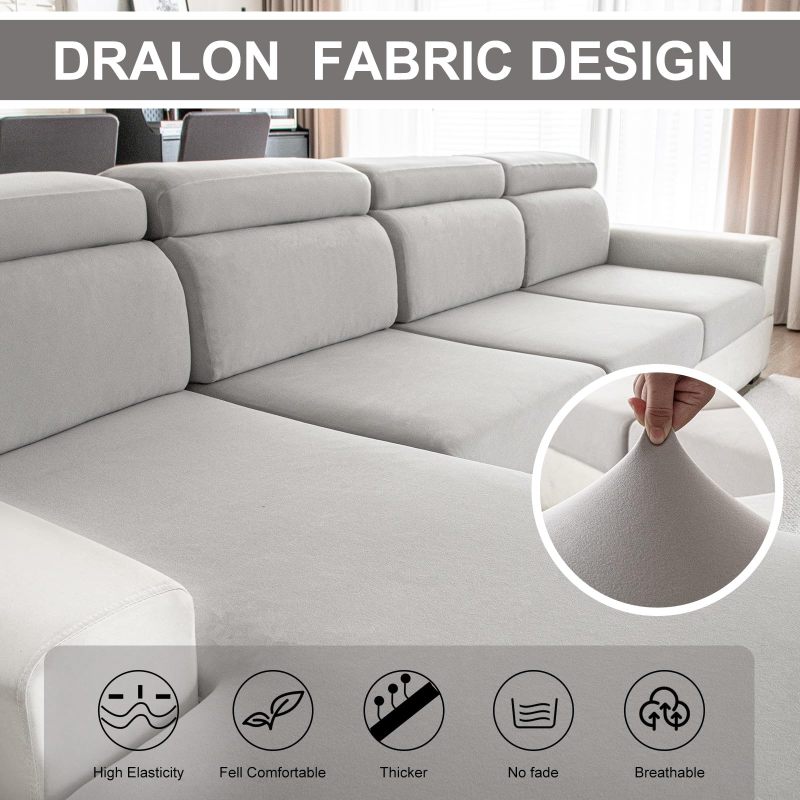 改Couch Cushion Covers Individual Thicker and Softer Dralon Fabric Sofa Cushion Covers, Large Super Stretch Couch Seat Covers Couch Slipcovers for Sectional Sofa (3PC, Grey)