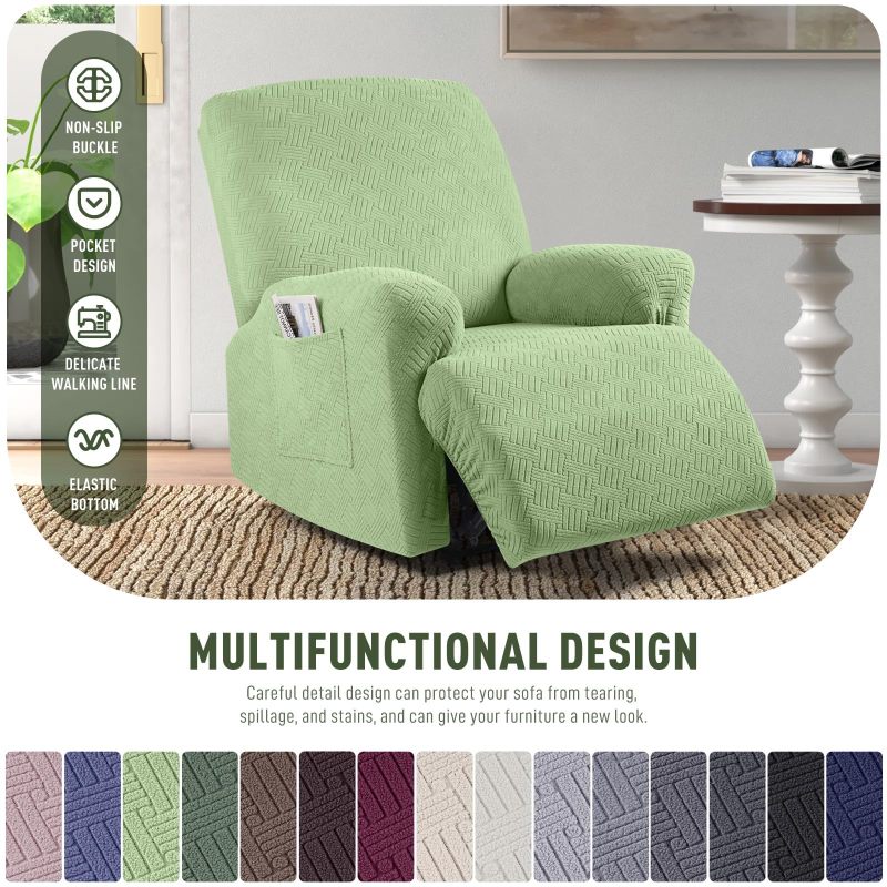 Recliner Covers, Stretch Reclining Chair Covers, Recliner Sofa Slipcovers Stripe Jacquard Recliner Couch Covers Furniture Protector Covers for Pet Kid