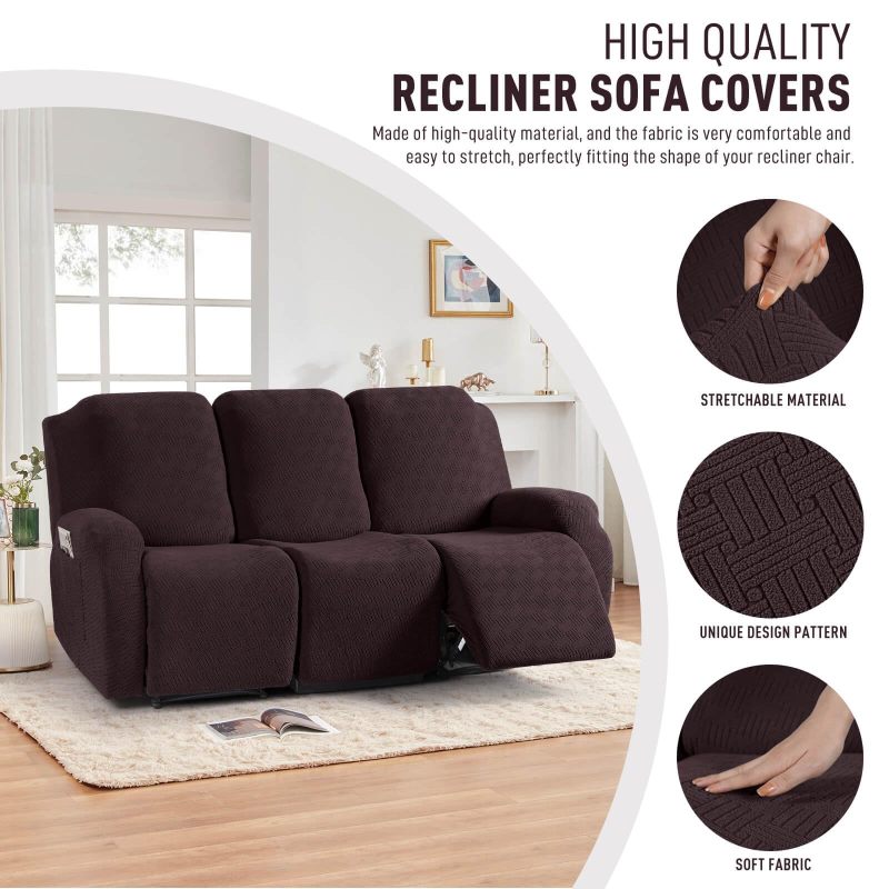 Recliner Covers, Stretch Reclining Chair Covers, Recliner Sofa Slipcovers Stripe Jacquard Recliner Couch Covers Furniture Protector Covers for Pet Kid