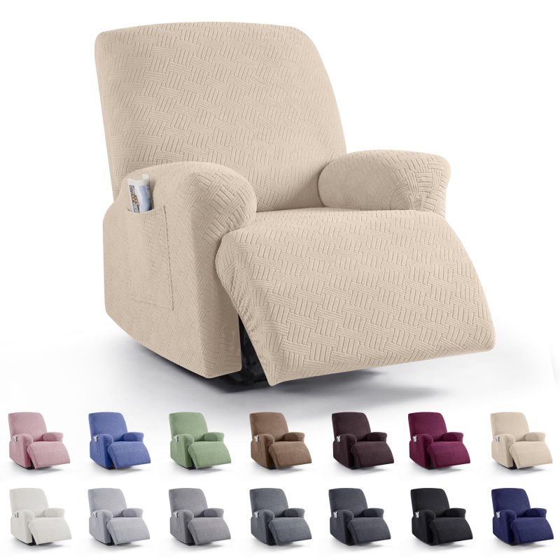 Recliner Covers, Stretch Reclining Chair Covers, Recliner Sofa Slipcovers Stripe Jacquard Recliner Couch Covers Furniture Protector Covers for Pet Kid