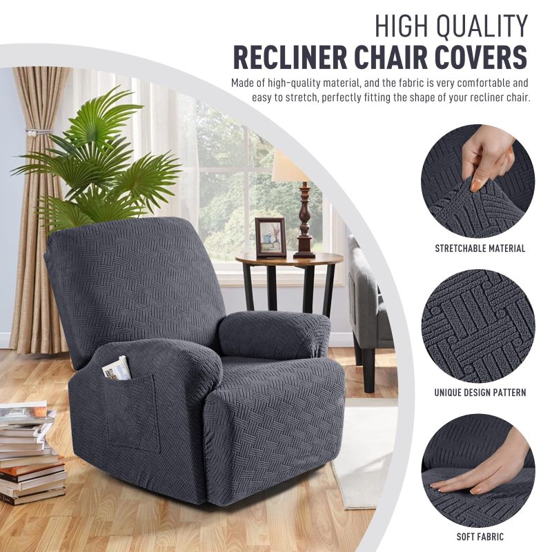 Recliner Covers, Stretch Reclining Chair Covers, Recliner Sofa Slipcovers Stripe Jacquard Recliner Couch Covers Furniture Protector Covers for Pet Kid