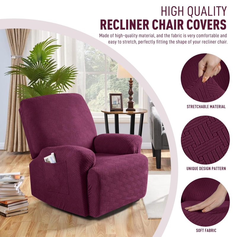 Recliner Covers, Stretch Reclining Chair Covers, Recliner Sofa Slipcovers Stripe Jacquard Recliner Couch Covers Furniture Protector Covers for Pet Kid