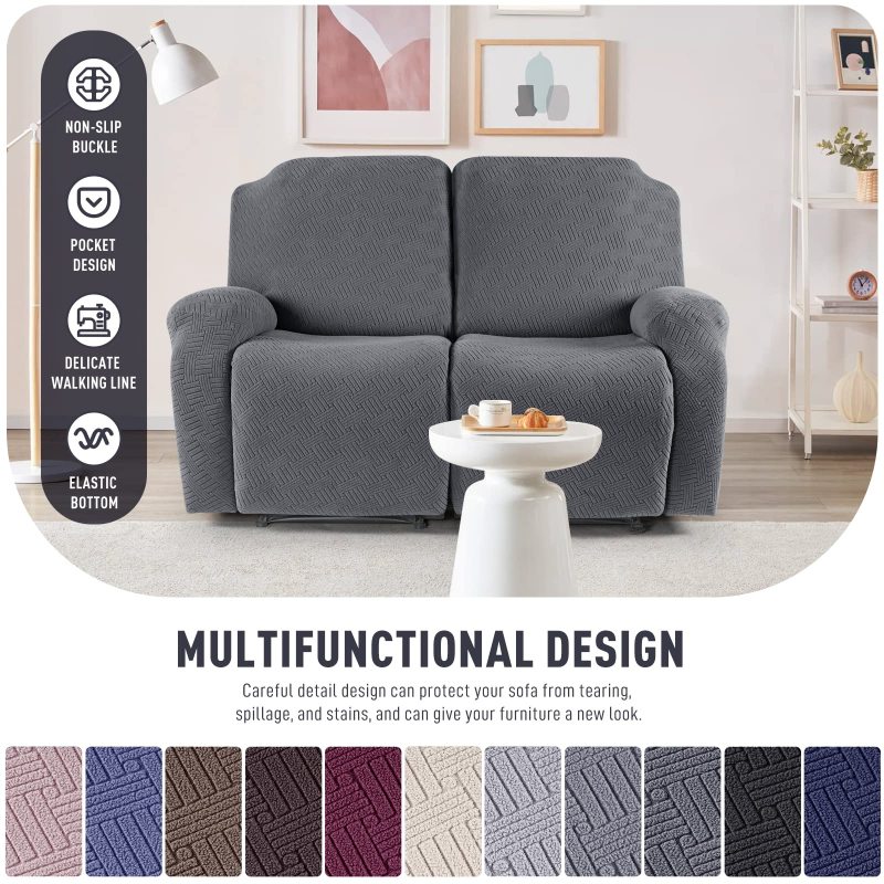 Recliner Covers, Stretch Reclining Chair Covers, Recliner Sofa Slipcovers Stripe Jacquard Recliner Couch Covers Furniture Protector Covers for Pet Kid
