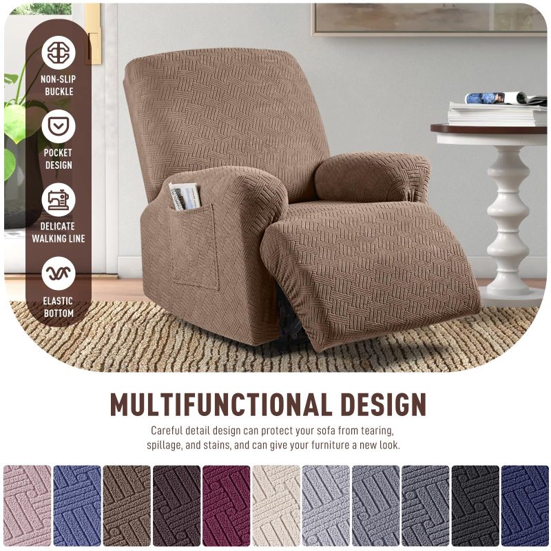 改KinCam Recliner Covers, Stretch Reclining Chair Covers, Recliner Sofa Slipcovers Stripe Jacquard Recliner Couch Covers Furniture Protector Covers for Pet Kid (1 Seater, Dark Gray)