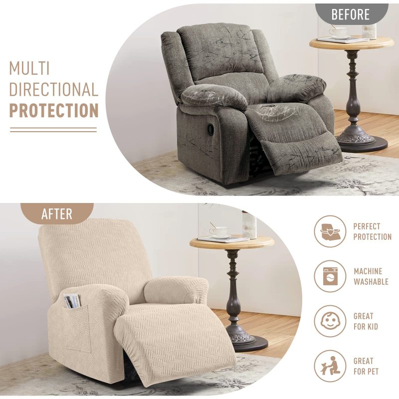 Recliner Covers, Stretch Reclining Chair Covers, Recliner Sofa Slipcovers Stripe Jacquard Recliner Couch Covers Furniture Protector Covers for Pet Kid