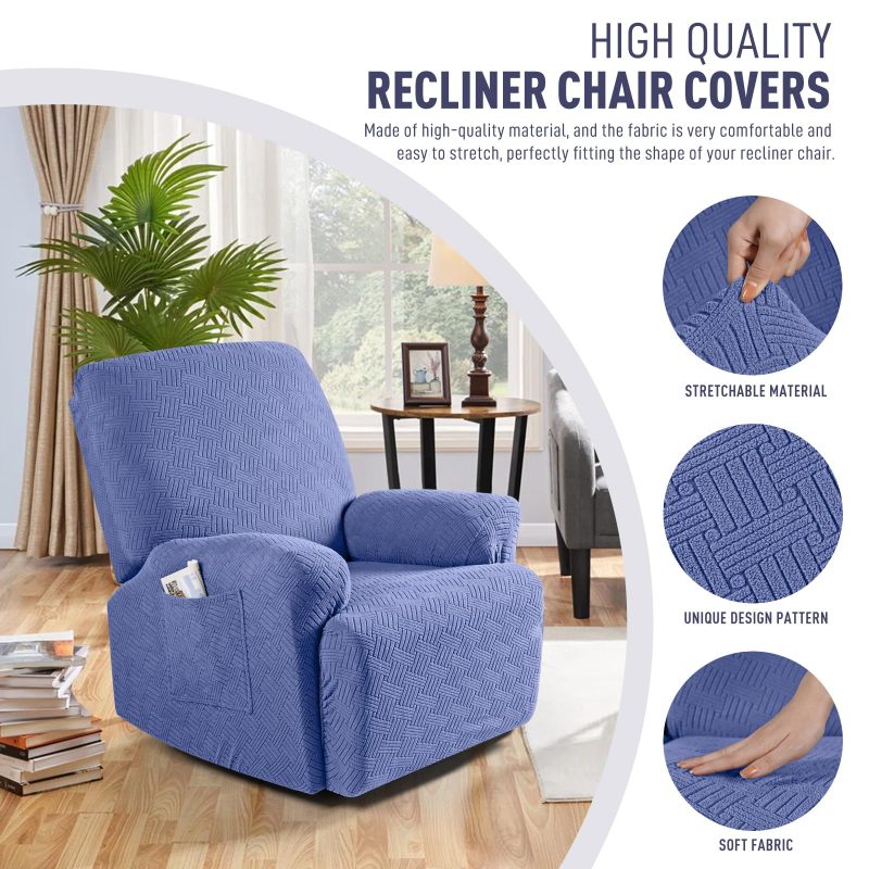 Recliner Covers, Stretch Reclining Chair Covers, Recliner Sofa Slipcovers Stripe Jacquard Recliner Couch Covers Furniture Protector Covers for Pet Kid