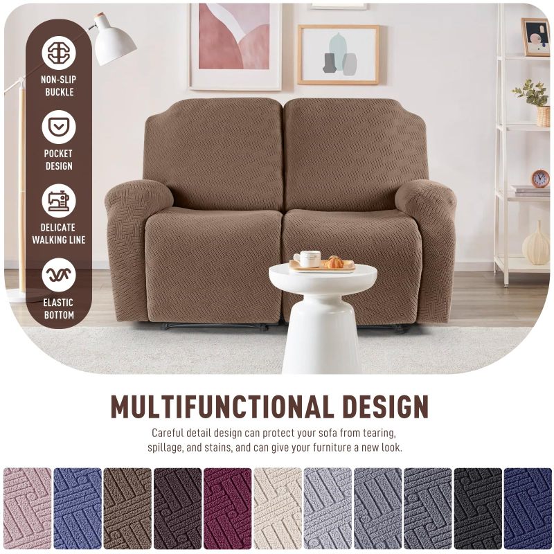 改KinCam Recliner Covers, Stretch Reclining Chair Covers, Recliner Sofa Slipcovers Stripe Jacquard Recliner Couch Covers Furniture Protector Covers for Pet Kid (1 Seater, Dark Gray)