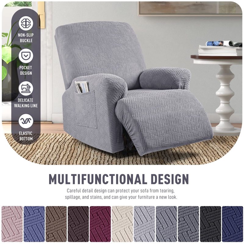 Recliner Covers, Stretch Reclining Chair Covers, Recliner Sofa Slipcovers Stripe Jacquard Recliner Couch Covers Furniture Protector Covers for Pet Kid