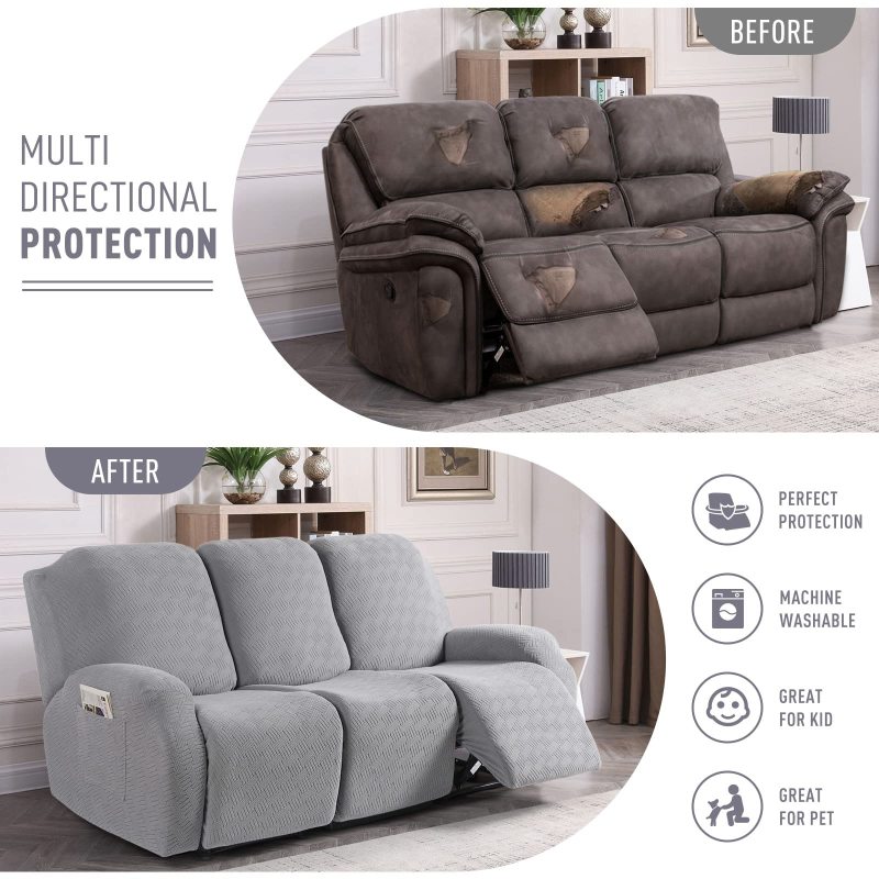 Recliner Covers, Stretch Reclining Chair Covers, Recliner Sofa Slipcovers Stripe Jacquard Recliner Couch Covers Furniture Protector Covers for Pet Kid