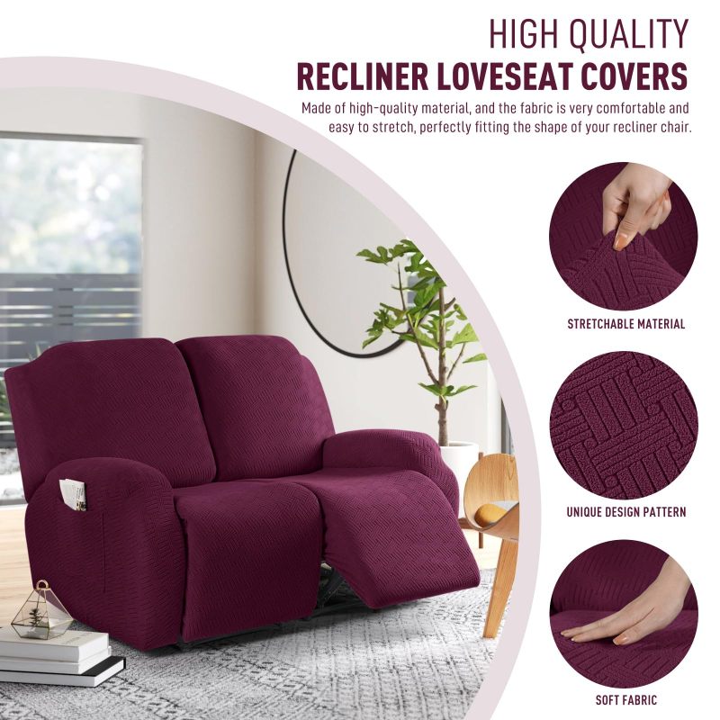 Recliner Covers, Stretch Reclining Chair Covers, Recliner Sofa Slipcovers Stripe Jacquard Recliner Couch Covers Furniture Protector Covers for Pet Kid