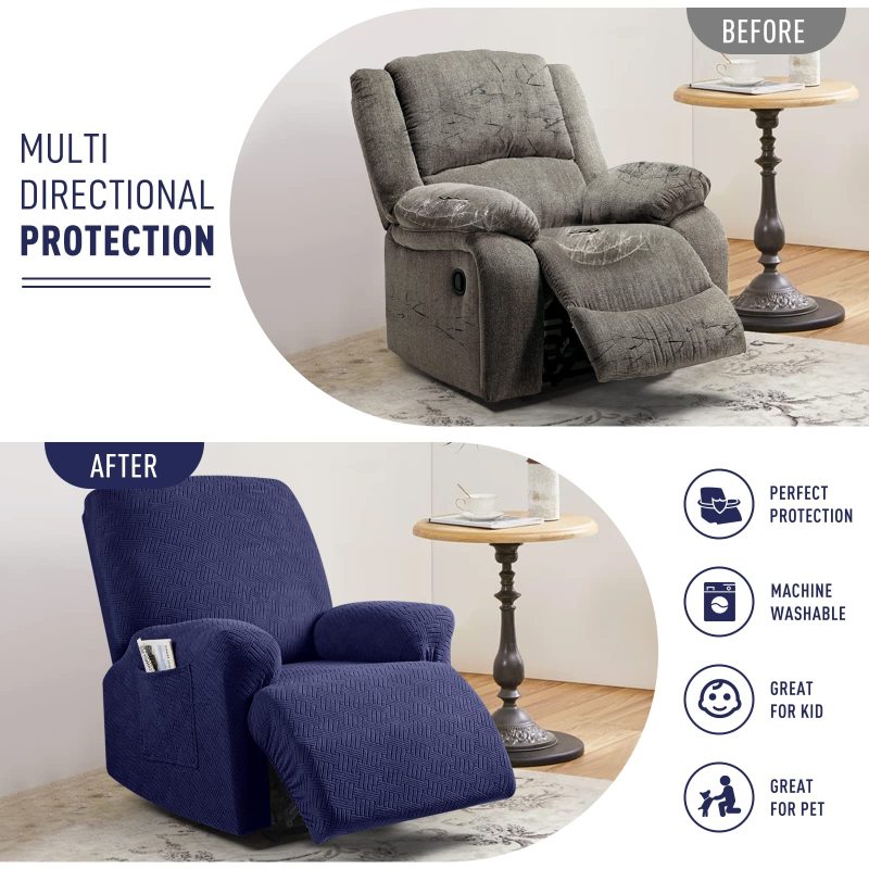 Recliner Covers, Stretch Reclining Chair Covers, Recliner Sofa Slipcovers Stripe Jacquard Recliner Couch Covers Furniture Protector Covers for Pet Kid