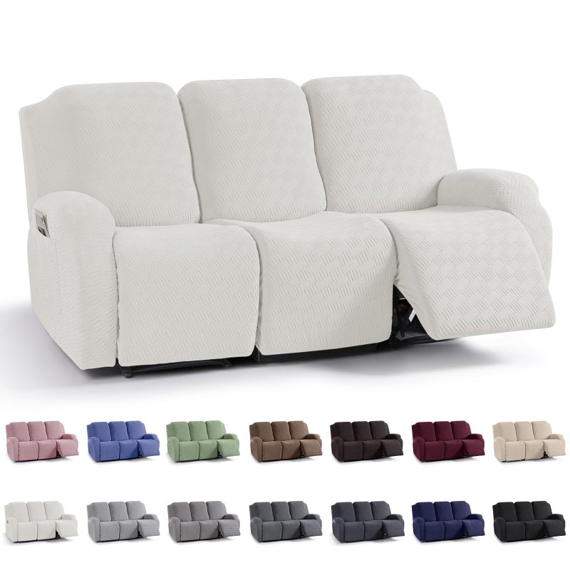 Recliner Covers, Stretch Reclining Chair Covers, Recliner Sofa Slipcovers Stripe Jacquard Recliner Couch Covers Furniture Protector Covers for Pet Kid