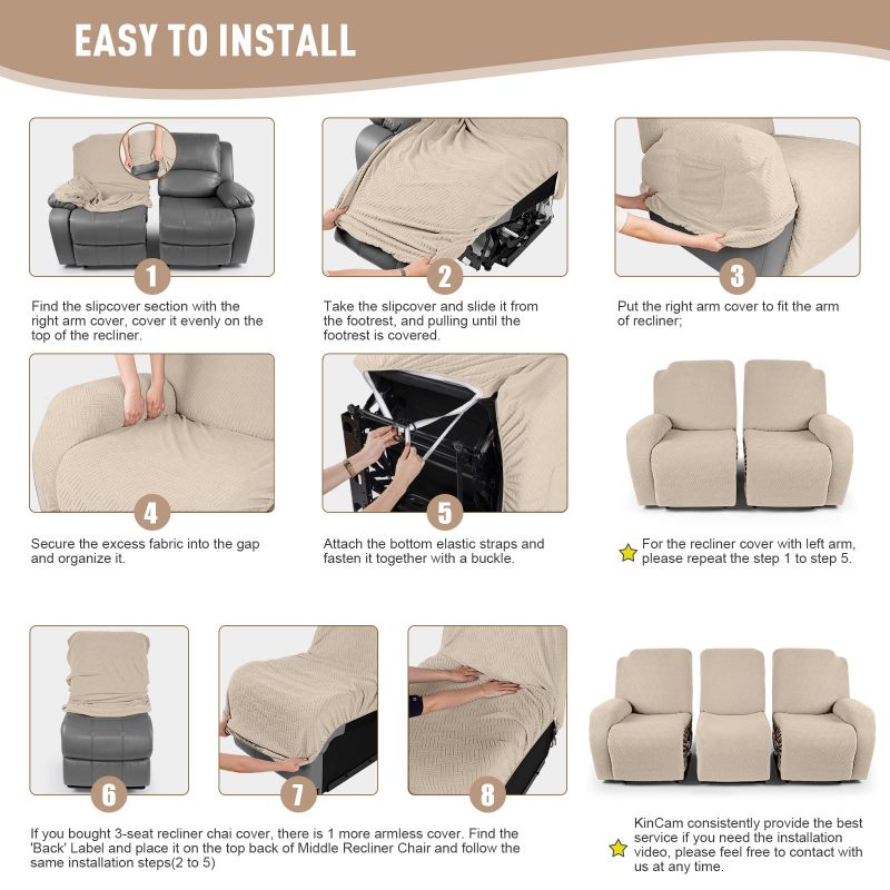 Recliner Covers, Stretch Reclining Chair Covers, Recliner Sofa Slipcovers Stripe Jacquard Recliner Couch Covers Furniture Protector Covers for Pet Kid