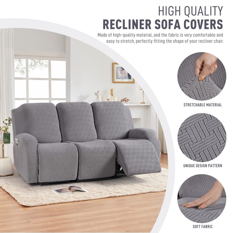 Recliner Covers, Stretch Reclining Chair Covers, Recliner Sofa Slipcovers Stripe Jacquard Recliner Couch Covers Furniture Protector Covers for Pet Kid