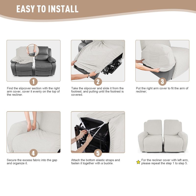 Recliner Covers, Stretch Reclining Chair Covers, Recliner Sofa Slipcovers Stripe Jacquard Recliner Couch Covers Furniture Protector Covers for Pet Kid