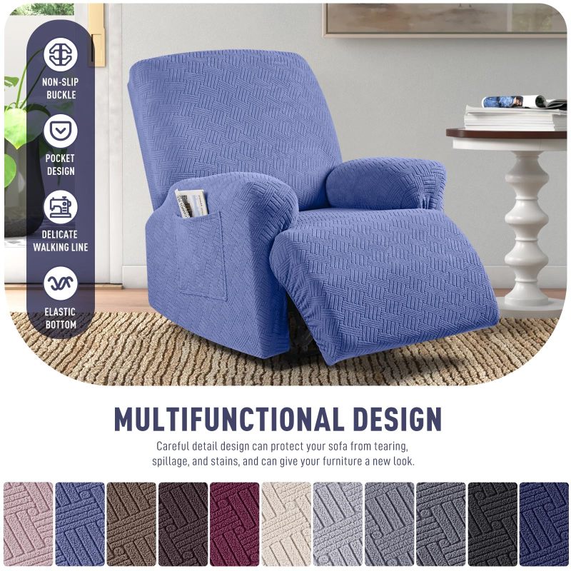 Recliner Covers, Stretch Reclining Chair Covers, Recliner Sofa Slipcovers Stripe Jacquard Recliner Couch Covers Furniture Protector Covers for Pet Kid