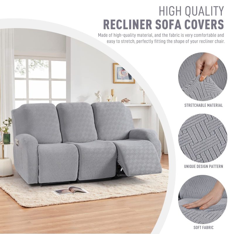 Recliner Covers, Stretch Reclining Chair Covers, Recliner Sofa Slipcovers Stripe Jacquard Recliner Couch Covers Furniture Protector Covers for Pet Kid