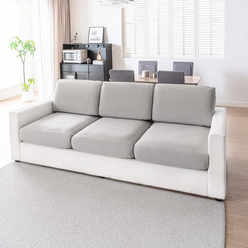 改Couch Cushion Covers Individual Thicker and Softer Dralon Fabric Sofa Cushion Covers, Large Super Stretch Couch Seat Covers Couch Slipcovers for Sectional Sofa (3PC, Grey)
