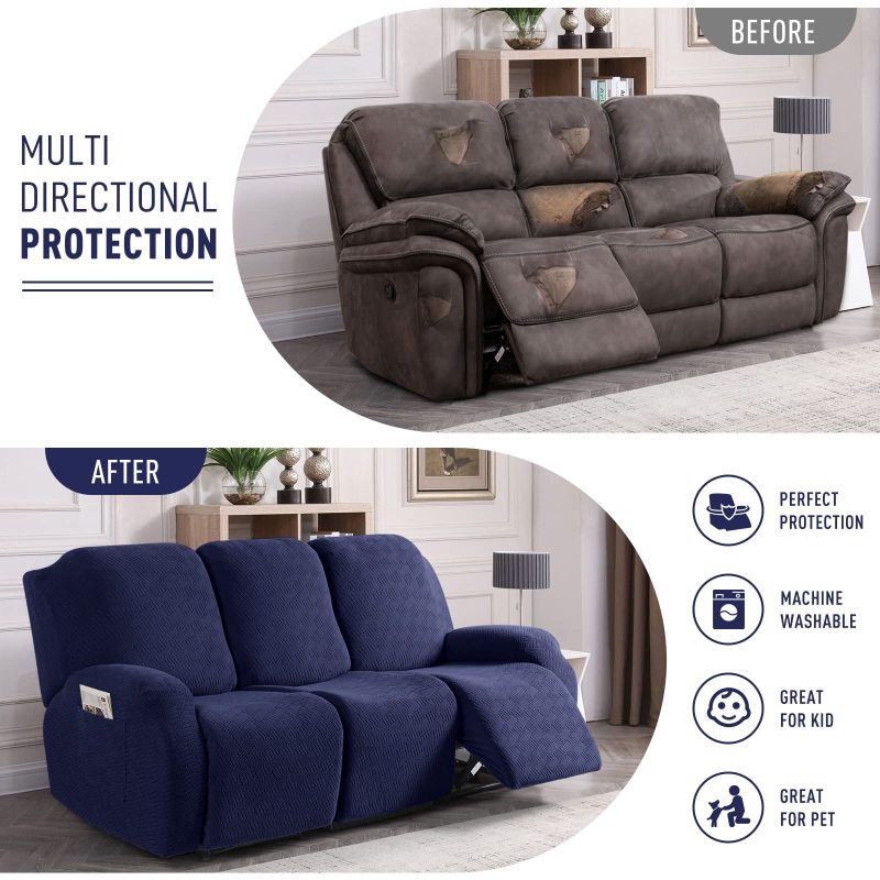 Recliner Covers, Stretch Reclining Chair Covers, Recliner Sofa Slipcovers Stripe Jacquard Recliner Couch Covers Furniture Protector Covers for Pet Kid
