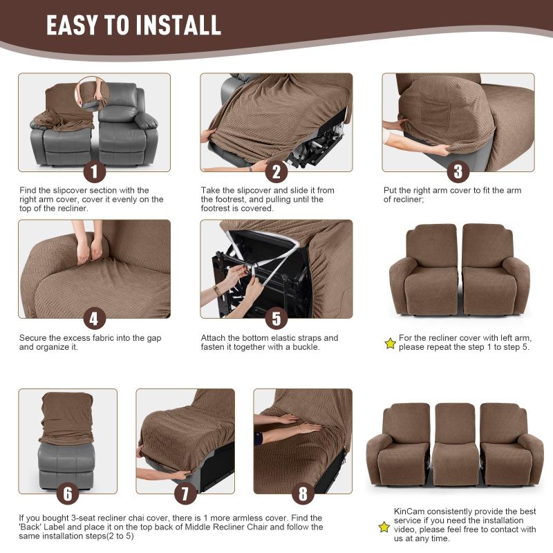 Recliner Covers, Stretch Reclining Chair Covers, Recliner Sofa Slipcovers Stripe Jacquard Recliner Couch Covers Furniture Protector Covers for Pet Kid