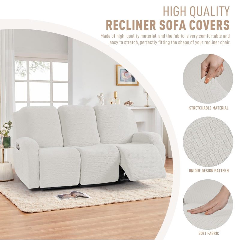 Recliner Covers, Stretch Reclining Chair Covers, Recliner Sofa Slipcovers Stripe Jacquard Recliner Couch Covers Furniture Protector Covers for Pet Kid