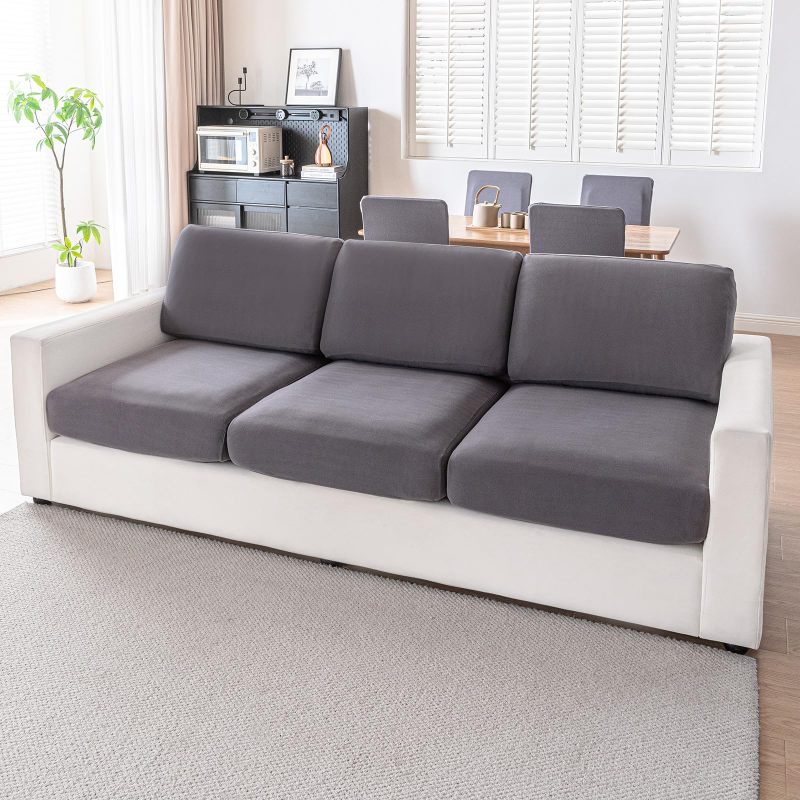 改Couch Cushion Covers Individual Thicker and Softer Dralon Fabric Sofa Cushion Covers, Large Super Stretch Couch Seat Covers Couch Slipcovers for Sectional Sofa (3PC, Grey)