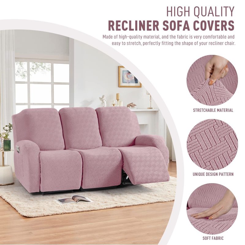 Recliner Covers, Stretch Reclining Chair Covers, Recliner Sofa Slipcovers Stripe Jacquard Recliner Couch Covers Furniture Protector Covers for Pet Kid