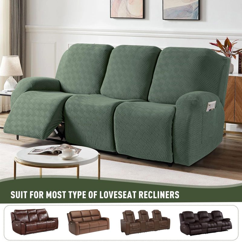 Recliner Covers, Stretch Reclining Chair Covers, Recliner Sofa Slipcovers Stripe Jacquard Recliner Couch Covers Furniture Protector Covers for Pet Kid