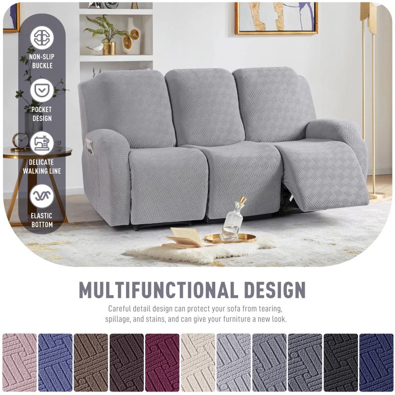 Recliner Covers, Stretch Reclining Chair Covers, Recliner Sofa Slipcovers Stripe Jacquard Recliner Couch Covers Furniture Protector Covers for Pet Kid
