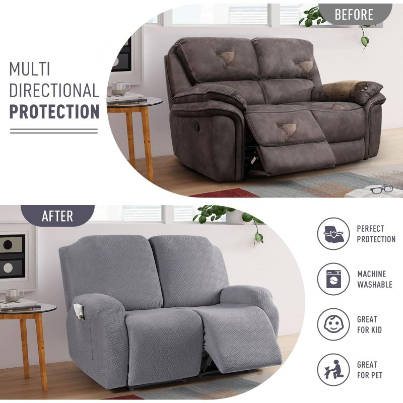 Recliner Covers, Stretch Reclining Chair Covers, Recliner Sofa Slipcovers Stripe Jacquard Recliner Couch Covers Furniture Protector Covers for Pet Kid