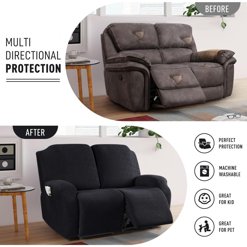 Recliner Covers, Stretch Reclining Chair Covers, Recliner Sofa Slipcovers Stripe Jacquard Recliner Couch Covers Furniture Protector Covers for Pet Kid
