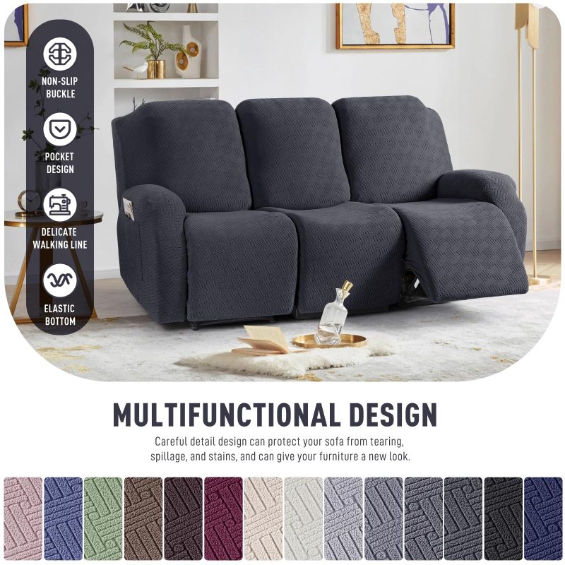 Recliner Covers, Stretch Reclining Chair Covers, Recliner Sofa Slipcovers Stripe Jacquard Recliner Couch Covers Furniture Protector Covers for Pet Kid