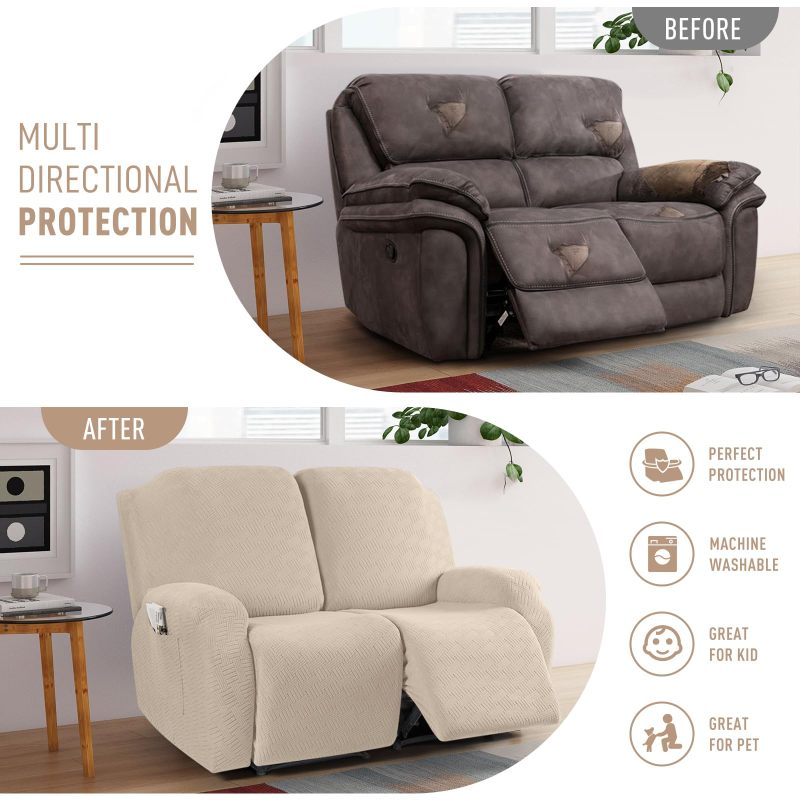 Recliner Covers, Stretch Reclining Chair Covers, Recliner Sofa Slipcovers Stripe Jacquard Recliner Couch Covers Furniture Protector Covers for Pet Kid