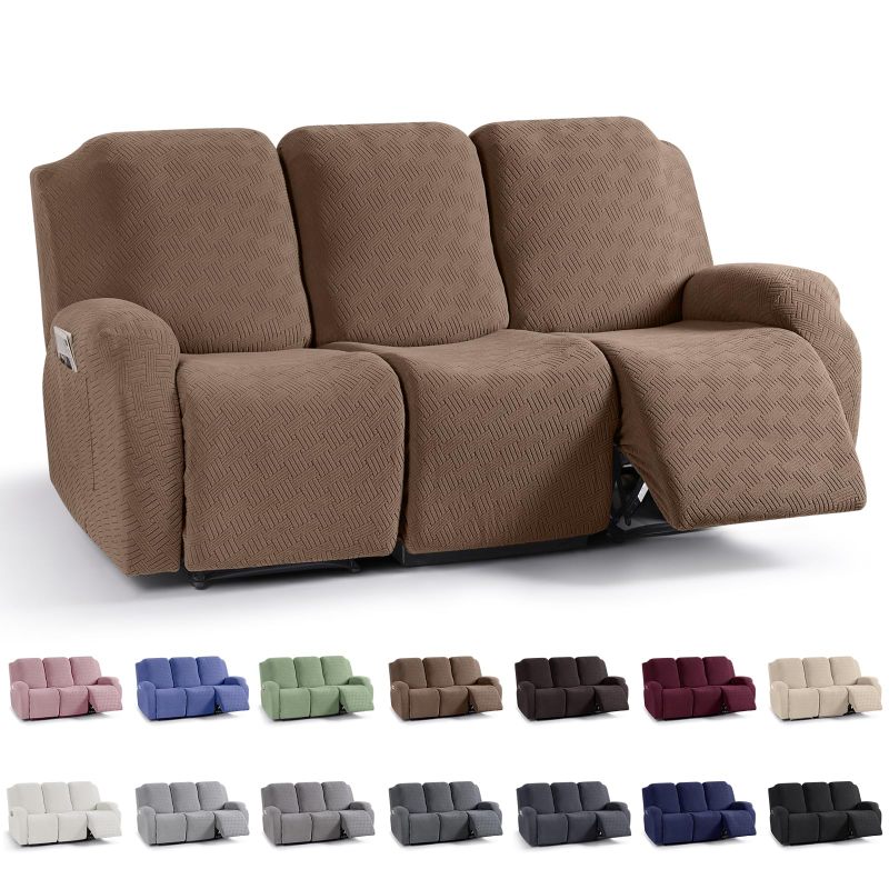 改KinCam Recliner Covers, Stretch Reclining Chair Covers, Recliner Sofa Slipcovers Stripe Jacquard Recliner Couch Covers Furniture Protector Covers for Pet Kid (1 Seater, Dark Gray)