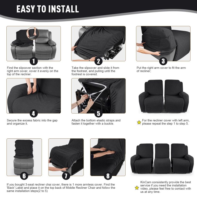 Recliner Covers, Stretch Reclining Chair Covers, Recliner Sofa Slipcovers Stripe Jacquard Recliner Couch Covers Furniture Protector Covers for Pet Kid
