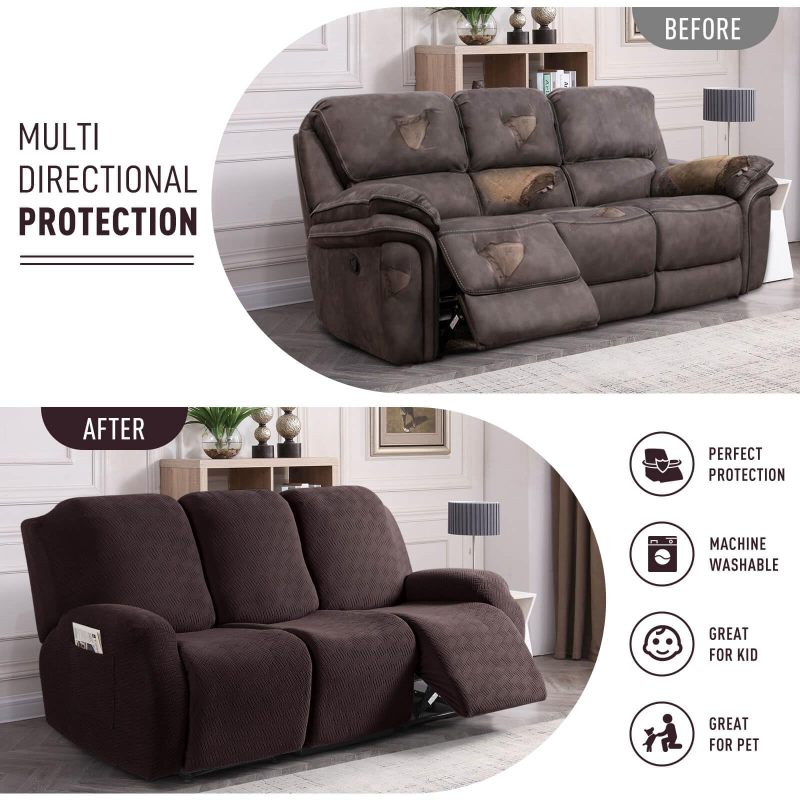 Recliner Covers, Stretch Reclining Chair Covers, Recliner Sofa Slipcovers Stripe Jacquard Recliner Couch Covers Furniture Protector Covers for Pet Kid