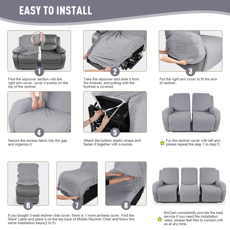 Recliner Covers, Stretch Reclining Chair Covers, Recliner Sofa Slipcovers Stripe Jacquard Recliner Couch Covers Furniture Protector Covers for Pet Kid