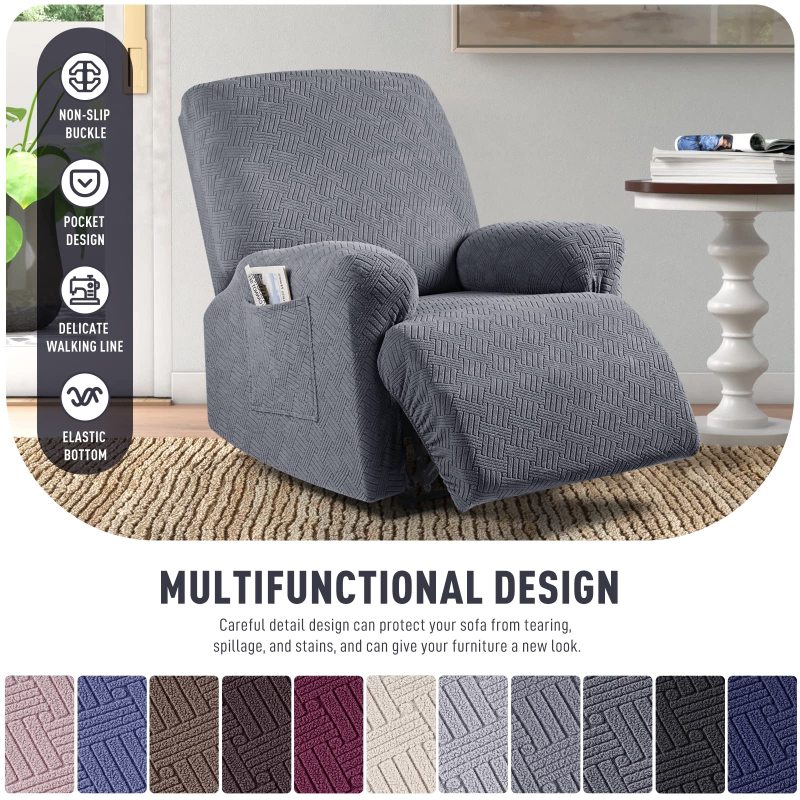 Recliner Covers, Stretch Reclining Chair Covers, Recliner Sofa Slipcovers Stripe Jacquard Recliner Couch Covers Furniture Protector Covers for Pet Kid