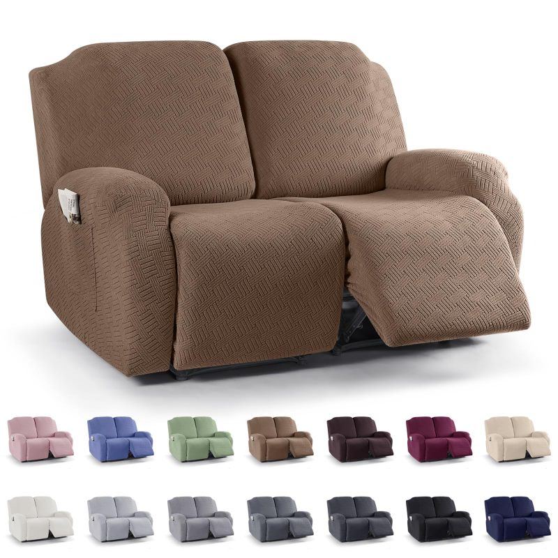 改KinCam Recliner Covers, Stretch Reclining Chair Covers, Recliner Sofa Slipcovers Stripe Jacquard Recliner Couch Covers Furniture Protector Covers for Pet Kid (1 Seater, Dark Gray)