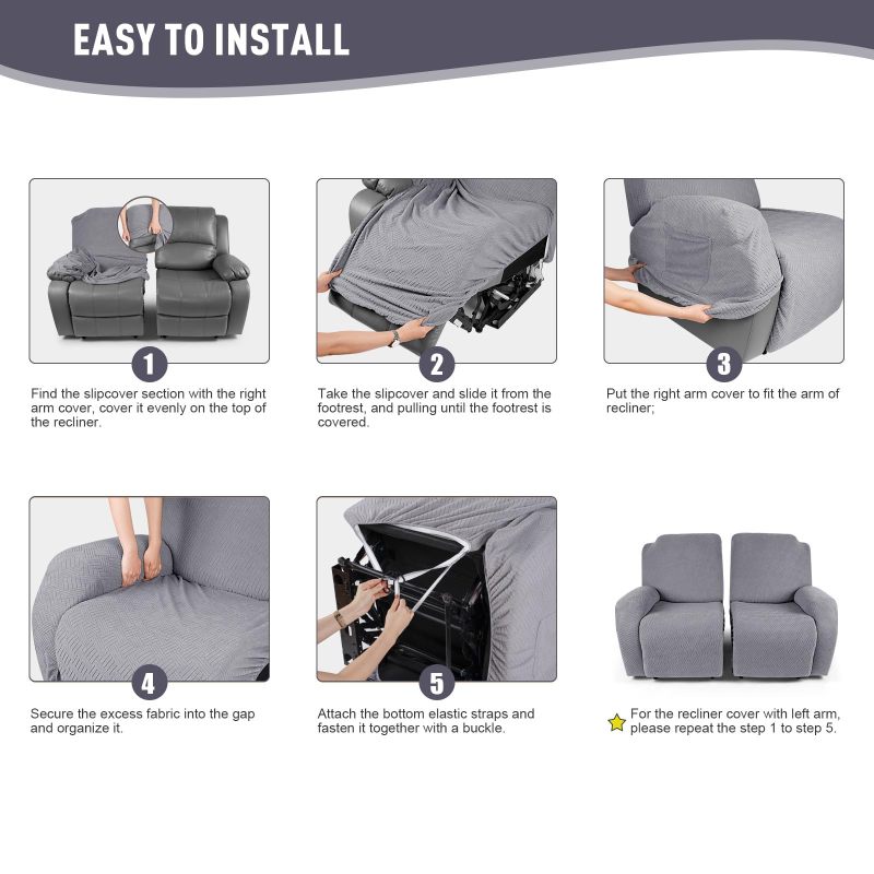 Recliner Covers, Stretch Reclining Chair Covers, Recliner Sofa Slipcovers Stripe Jacquard Recliner Couch Covers Furniture Protector Covers for Pet Kid