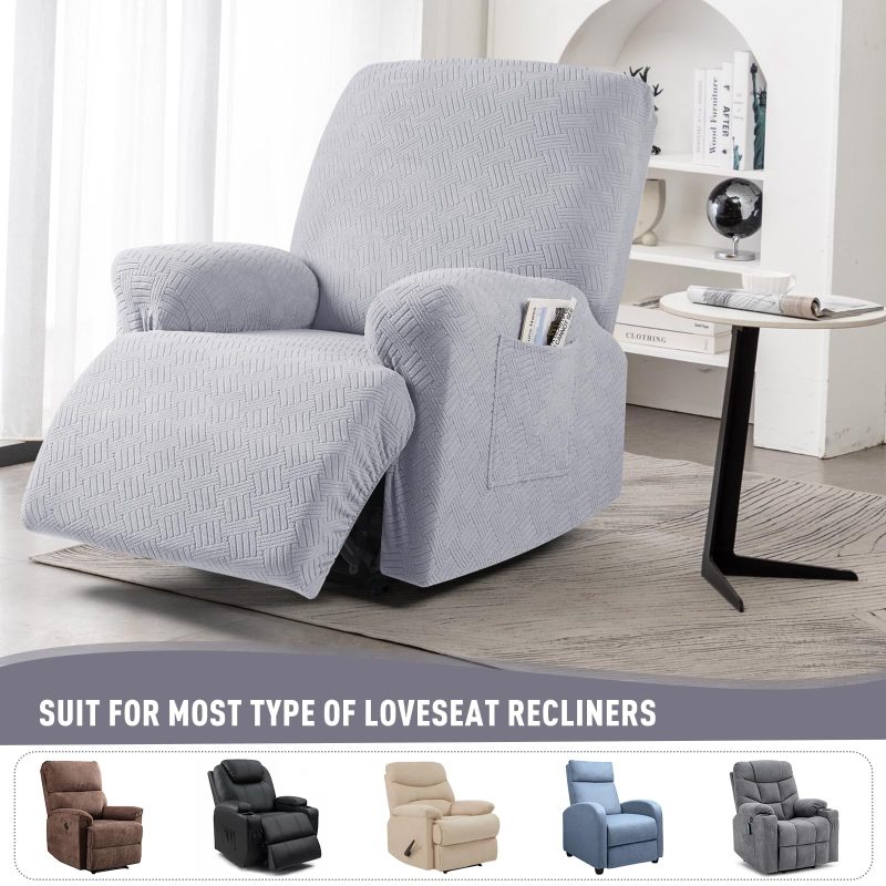 Recliner Covers, Stretch Reclining Chair Covers, Recliner Sofa Slipcovers Stripe Jacquard Recliner Couch Covers Furniture Protector Covers for Pet Kid